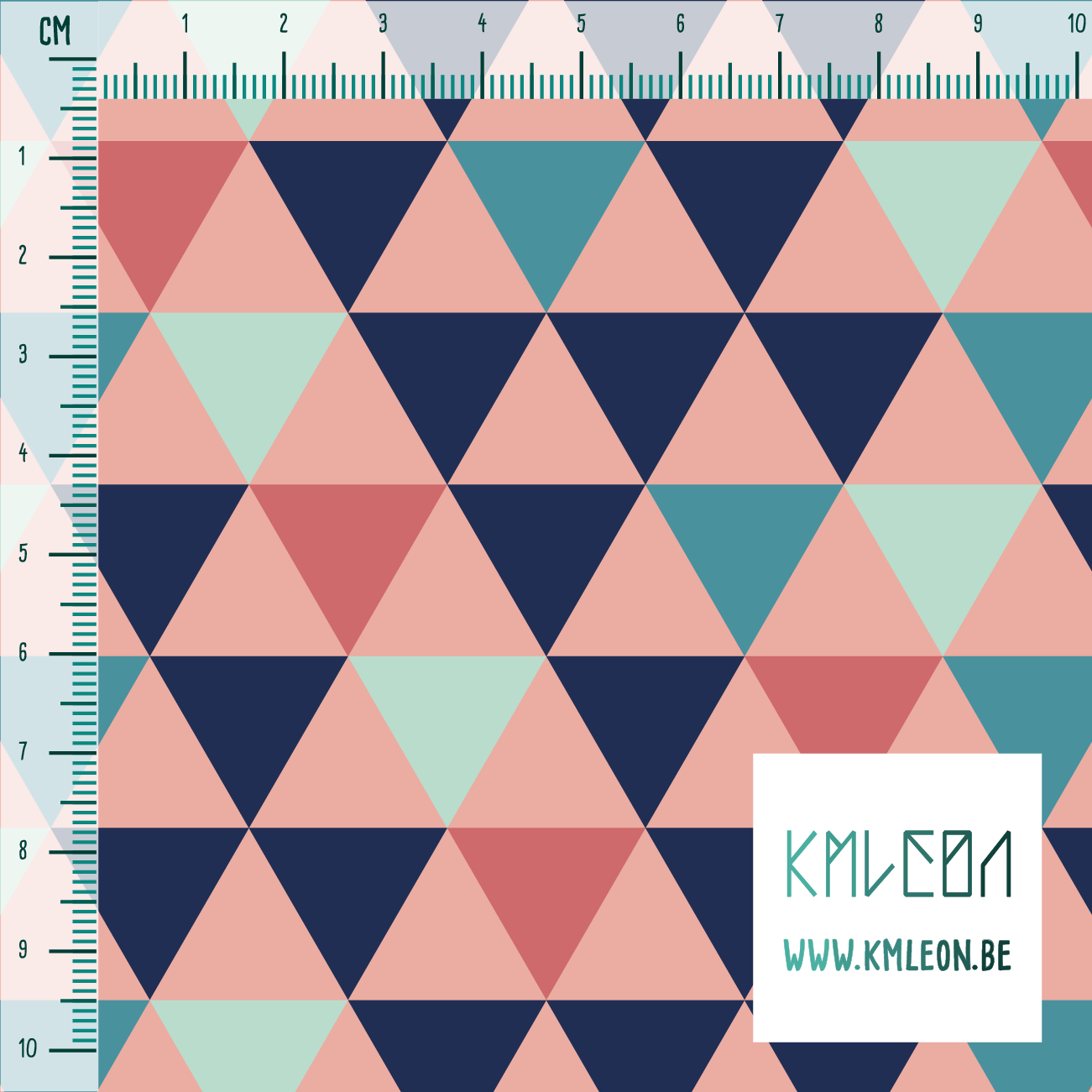 Mint green, teal, navy and pink triangles fabric