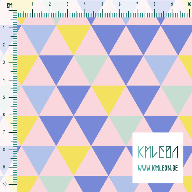 Yellow, periwinkle and mint green triangles fabric