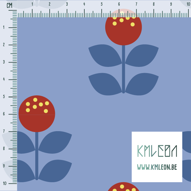 Large red and blue flowers fabric