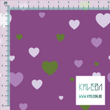 Purple and green hearts fabric