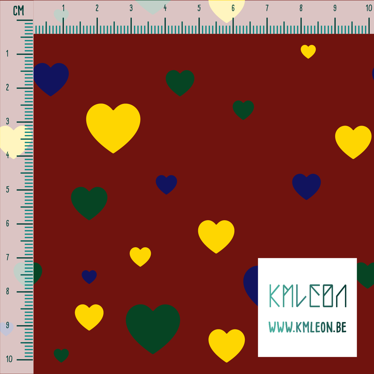 Yellow, green and blue hearts fabric