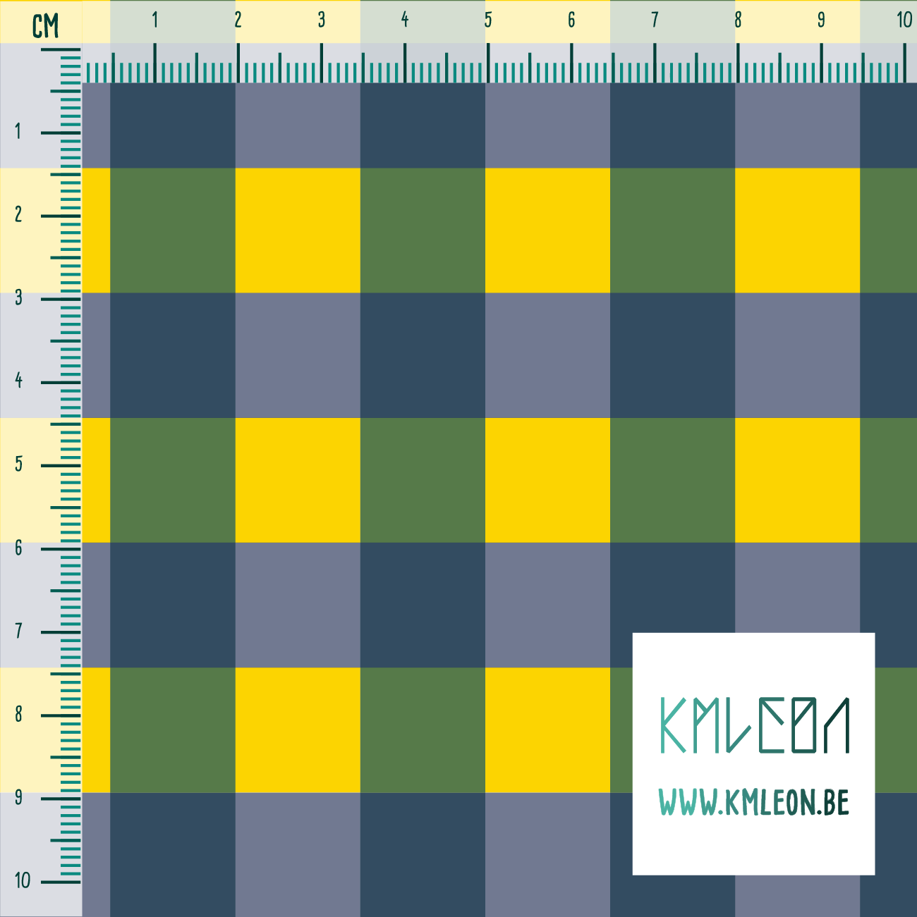 Yellow, navy and green gingham fabric