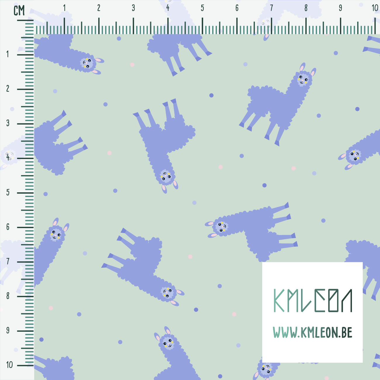 Periwinkle llamas and dots fabric