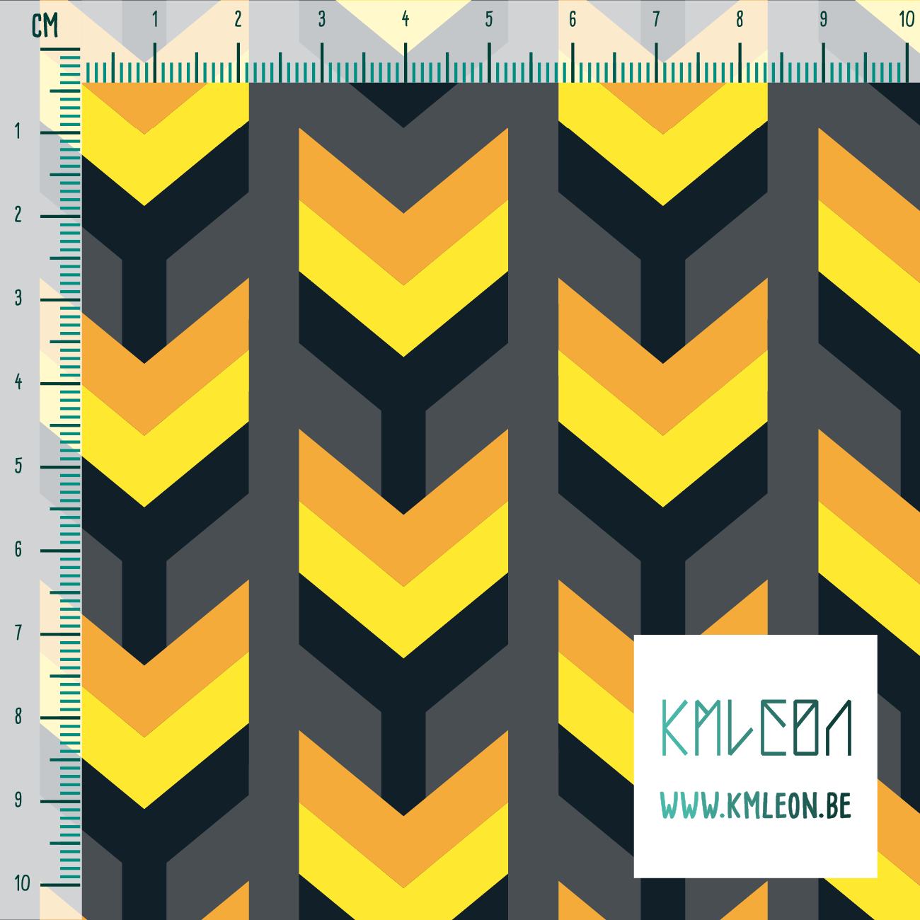 Orange, yellow and dark teal arrows fabric