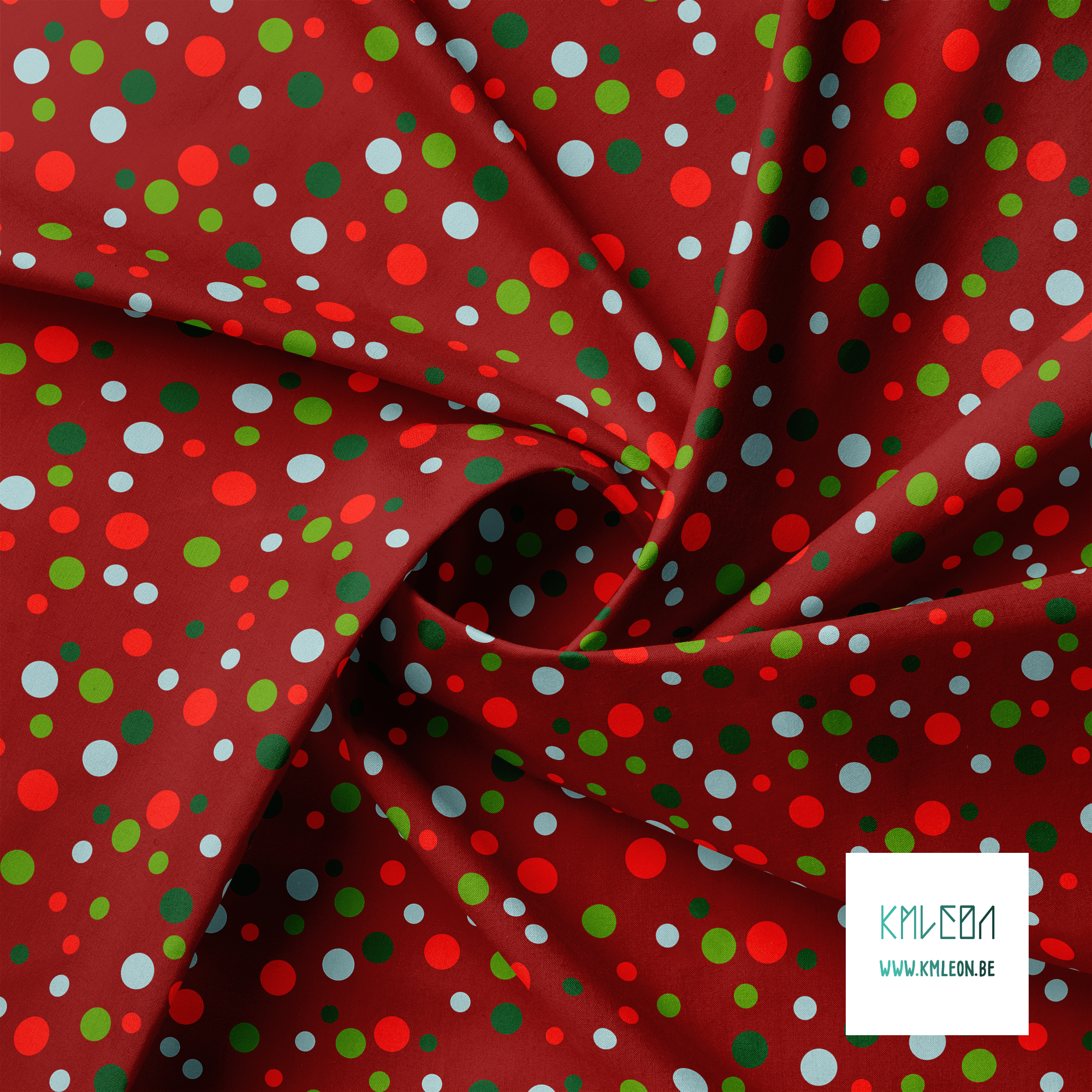 Random red, green and light blue polka dots fabric