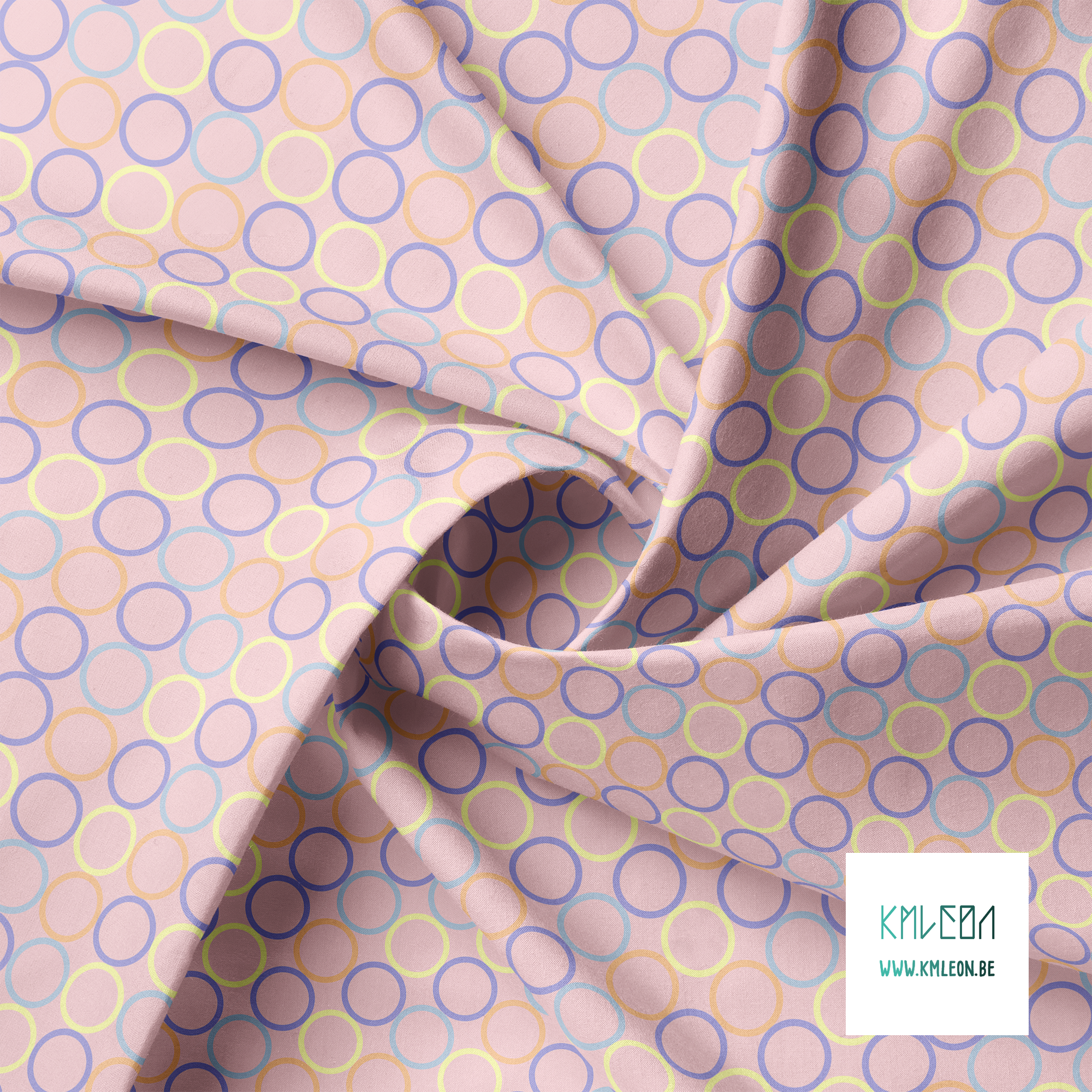 Random yellow, orange, blue and purple circles fabric