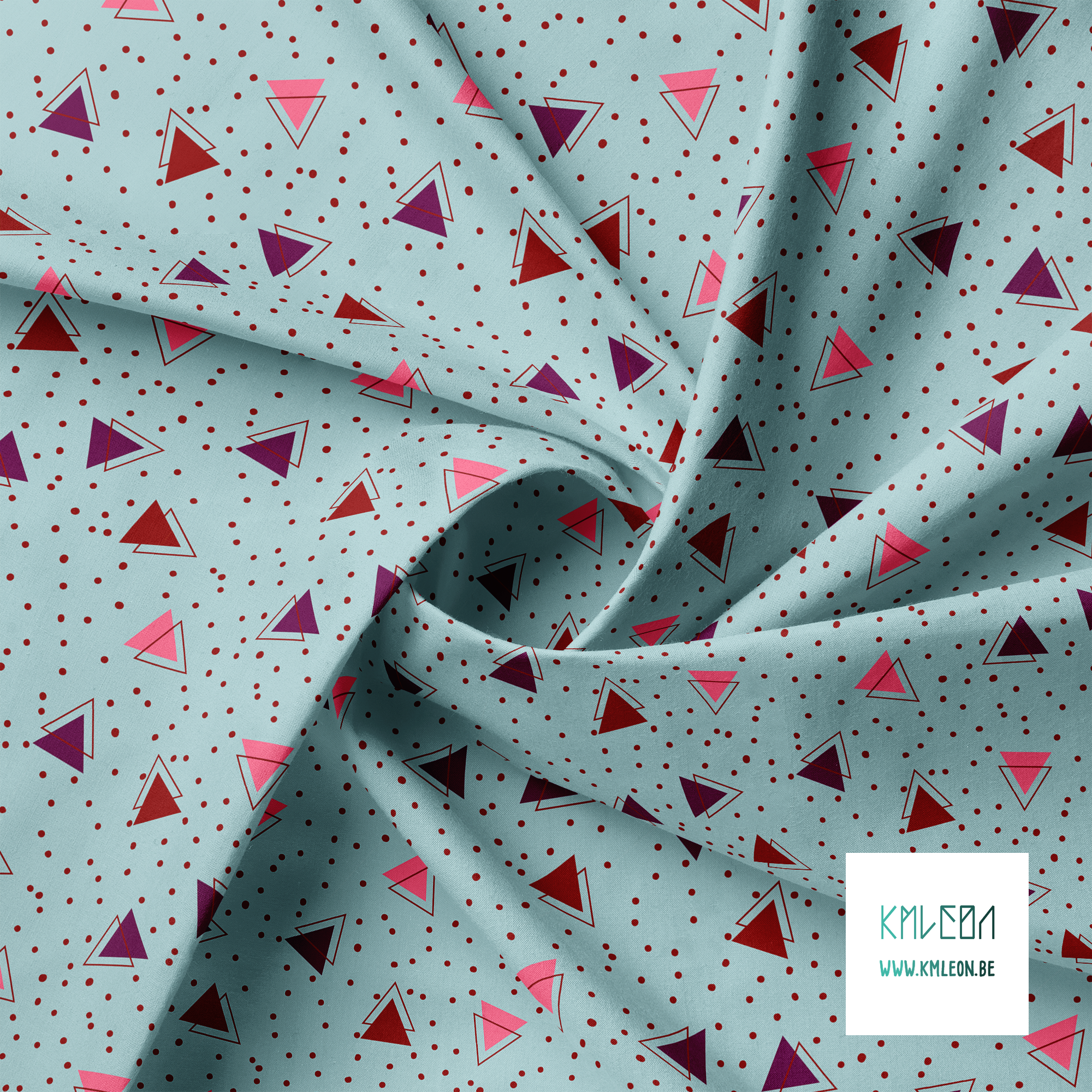 Pink, purple and red triangles and red dots fabric
