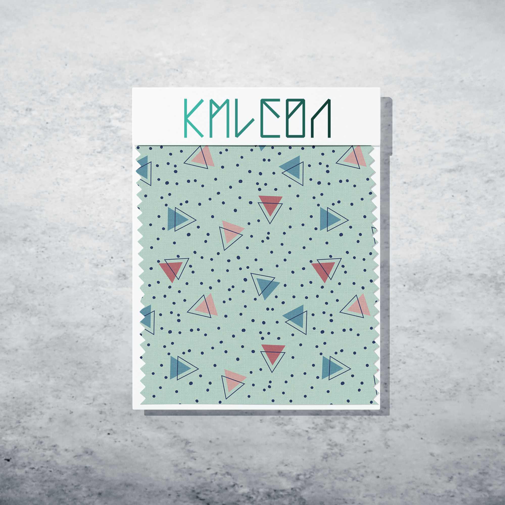 Pink, teal and navy triangles and navy dots fabric