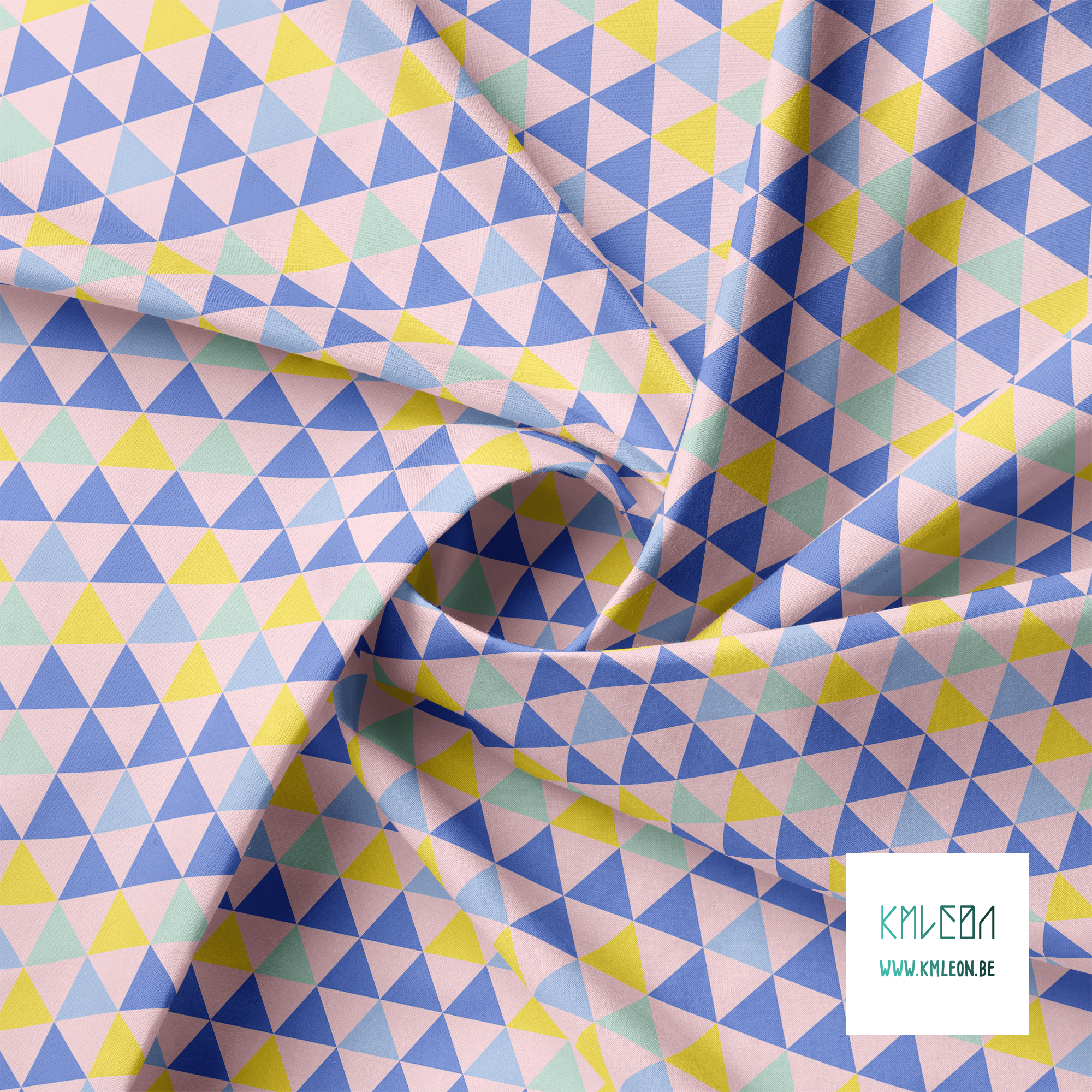 Yellow, periwinkle and mint green triangles fabric