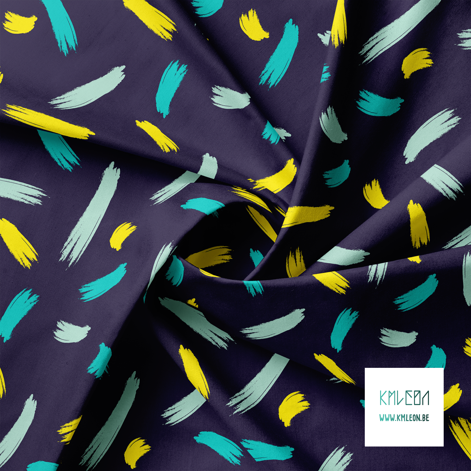 Yellow and teal brush strokes fabric