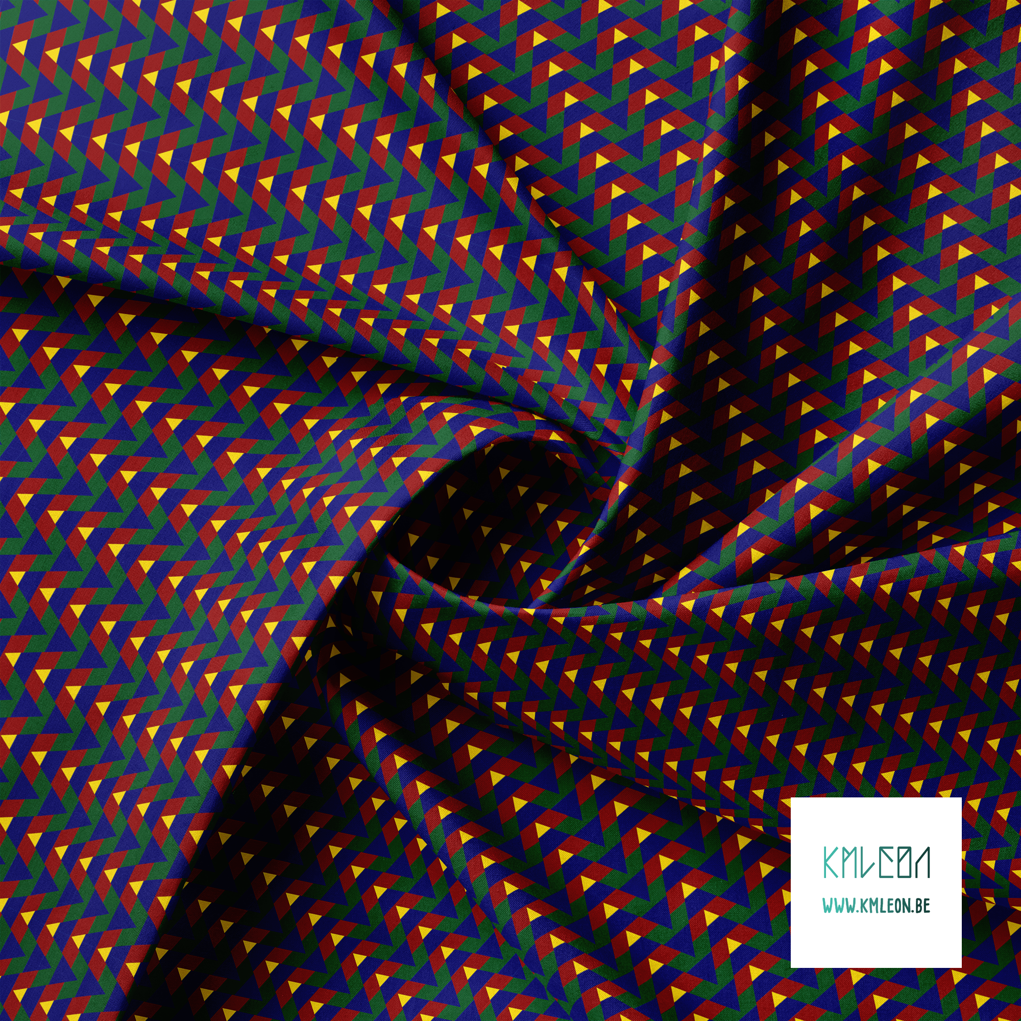 Striped triangles in red, green, blue and yellow fabric