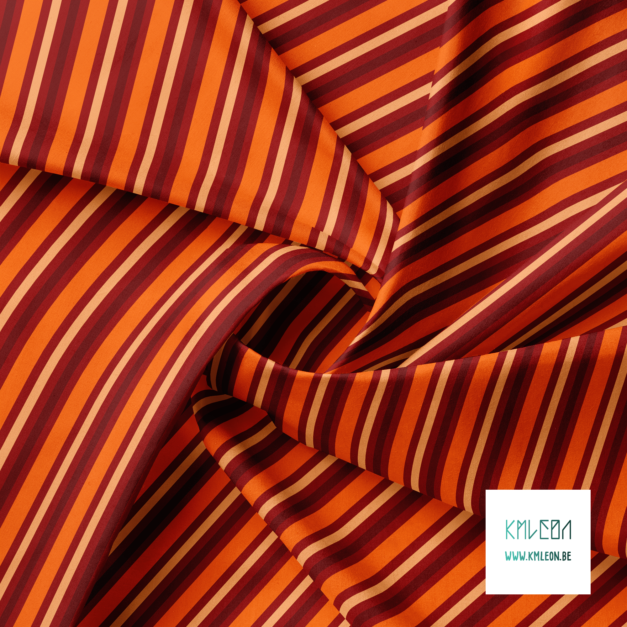 Horizontal stripes in orange, beige and brown fabric