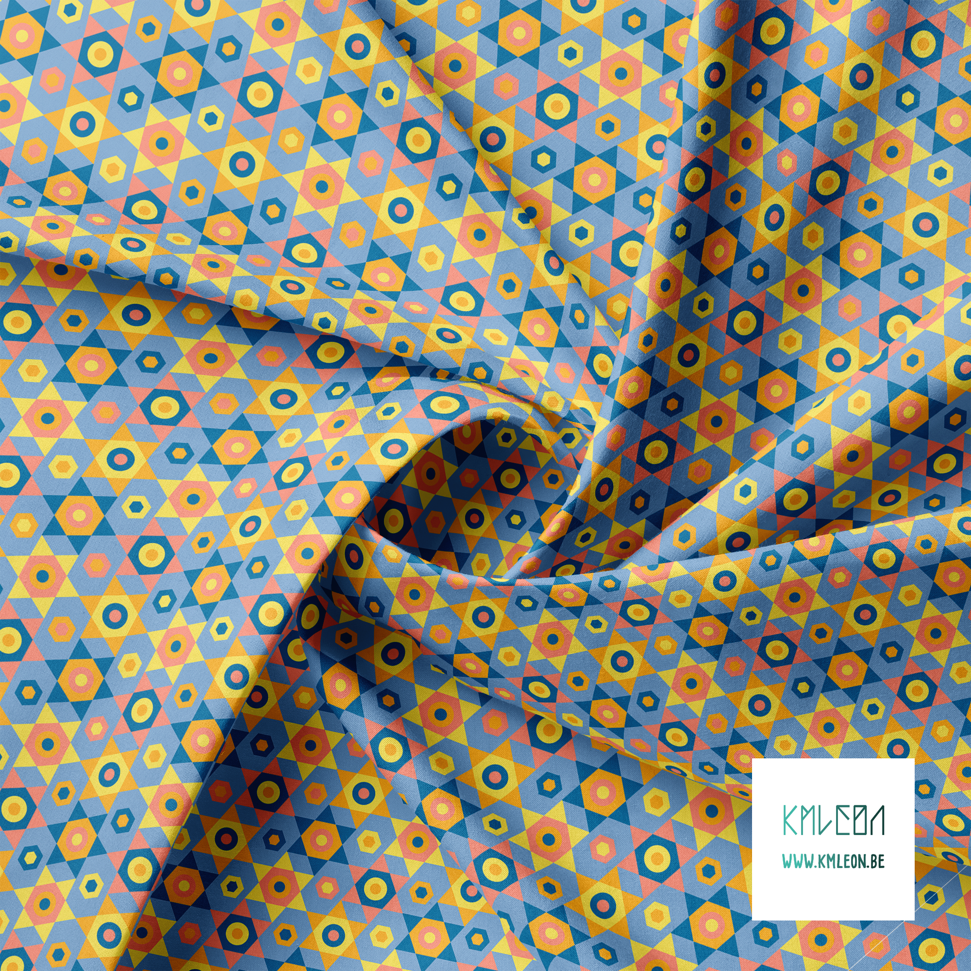 Orange, yellow, pink and blue stars fabric