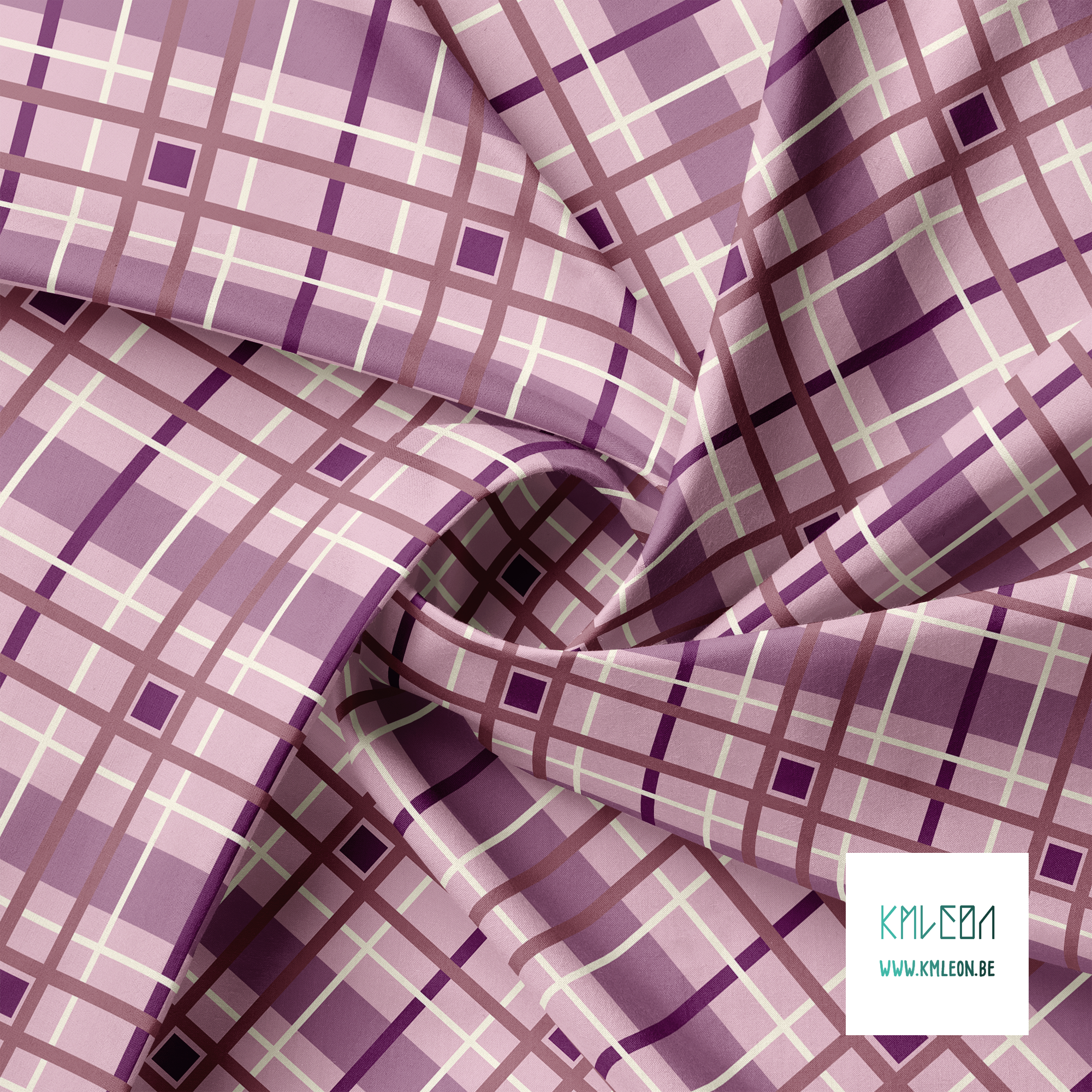 Pink, cream and purple plaid fabric