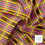 Pink, yellow and blue tartan fabric