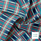 Pink, teal and mint green tartan fabric