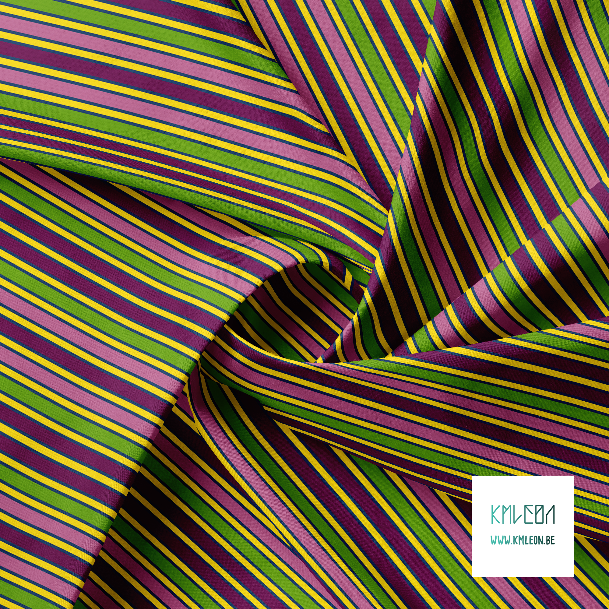 Pink, purple, yellow and green vertical stripes fabric