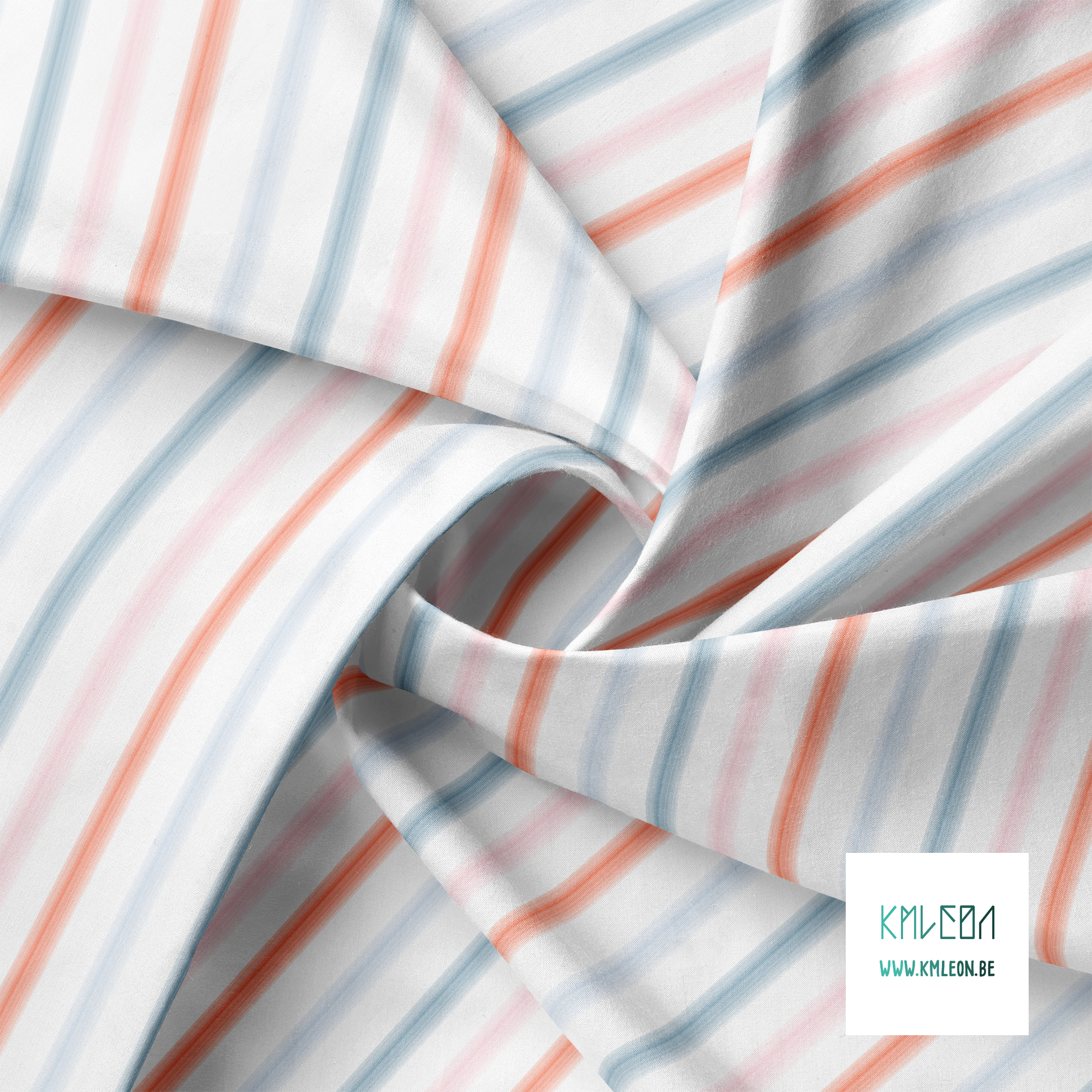 Soft horizontal stripes in blue, orange and pink fabric