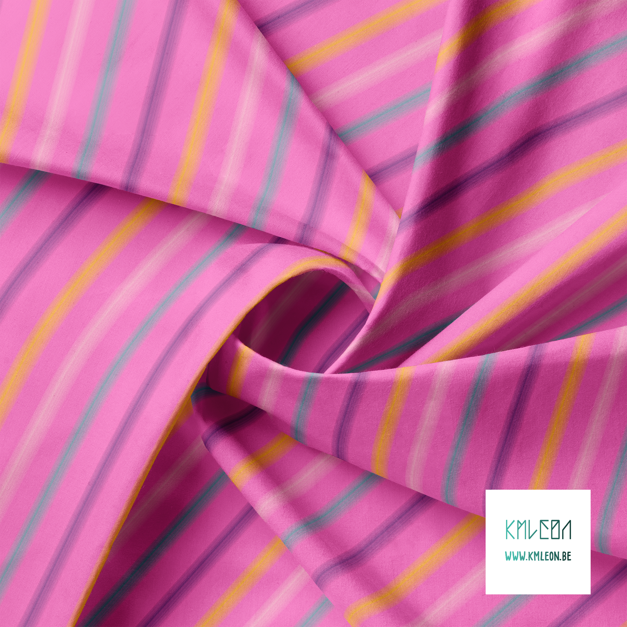 Soft horizontal stripes in pink, green, yellow and purple fabric