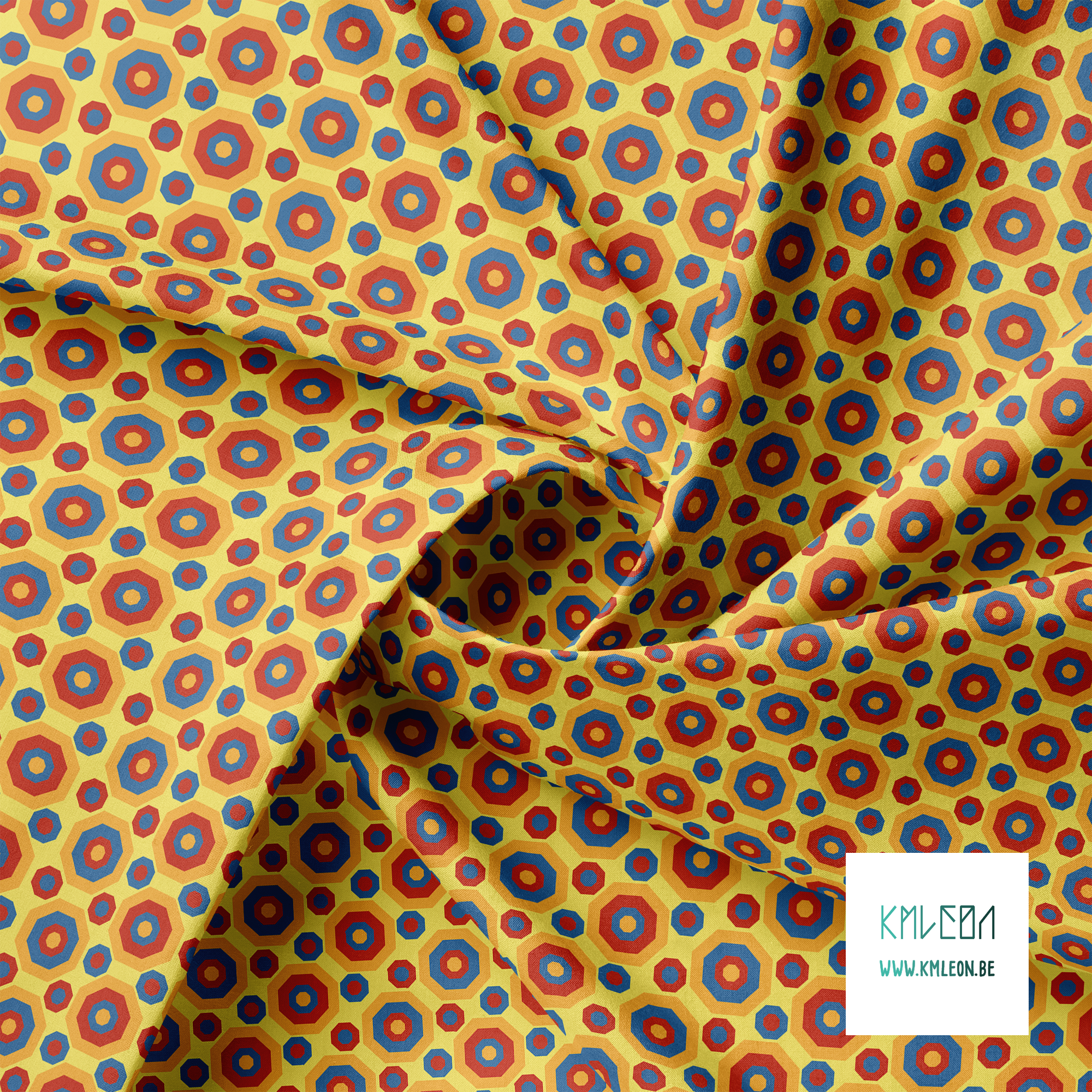Retro achthoeken in blauw, oranje en rood stof