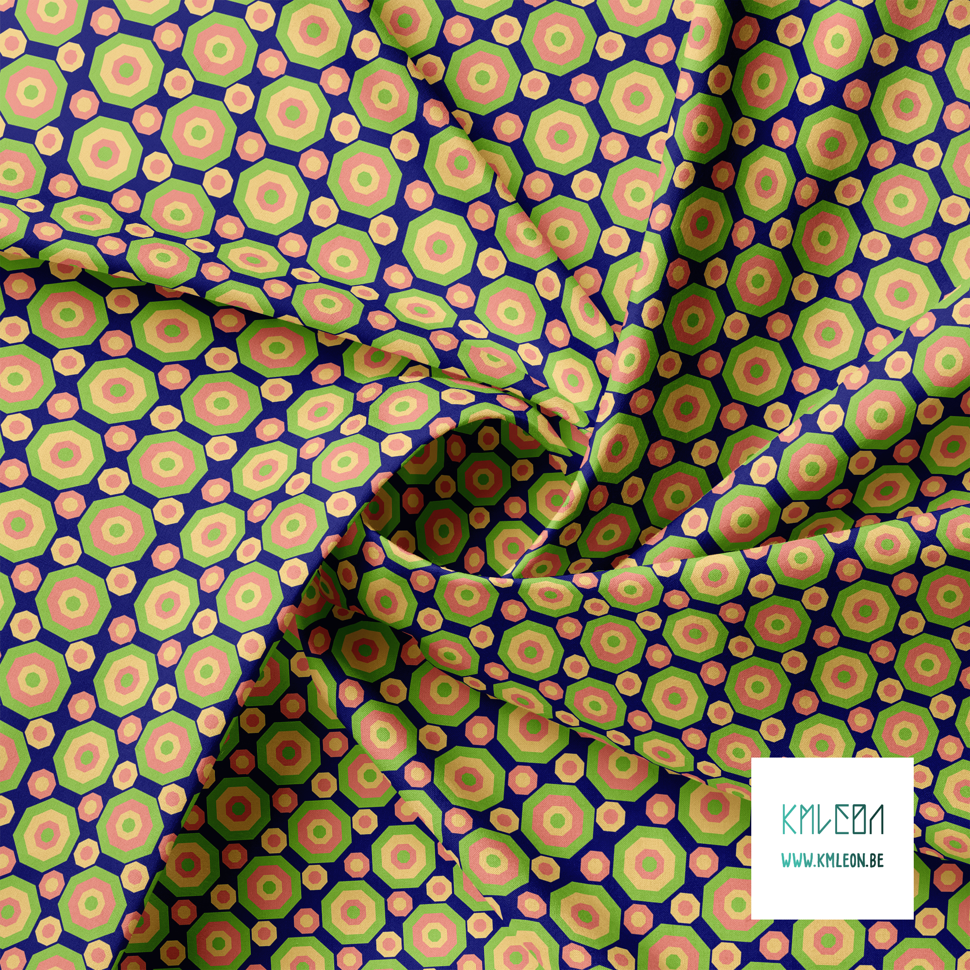 Retro octagons in yellow, green and pink fabric