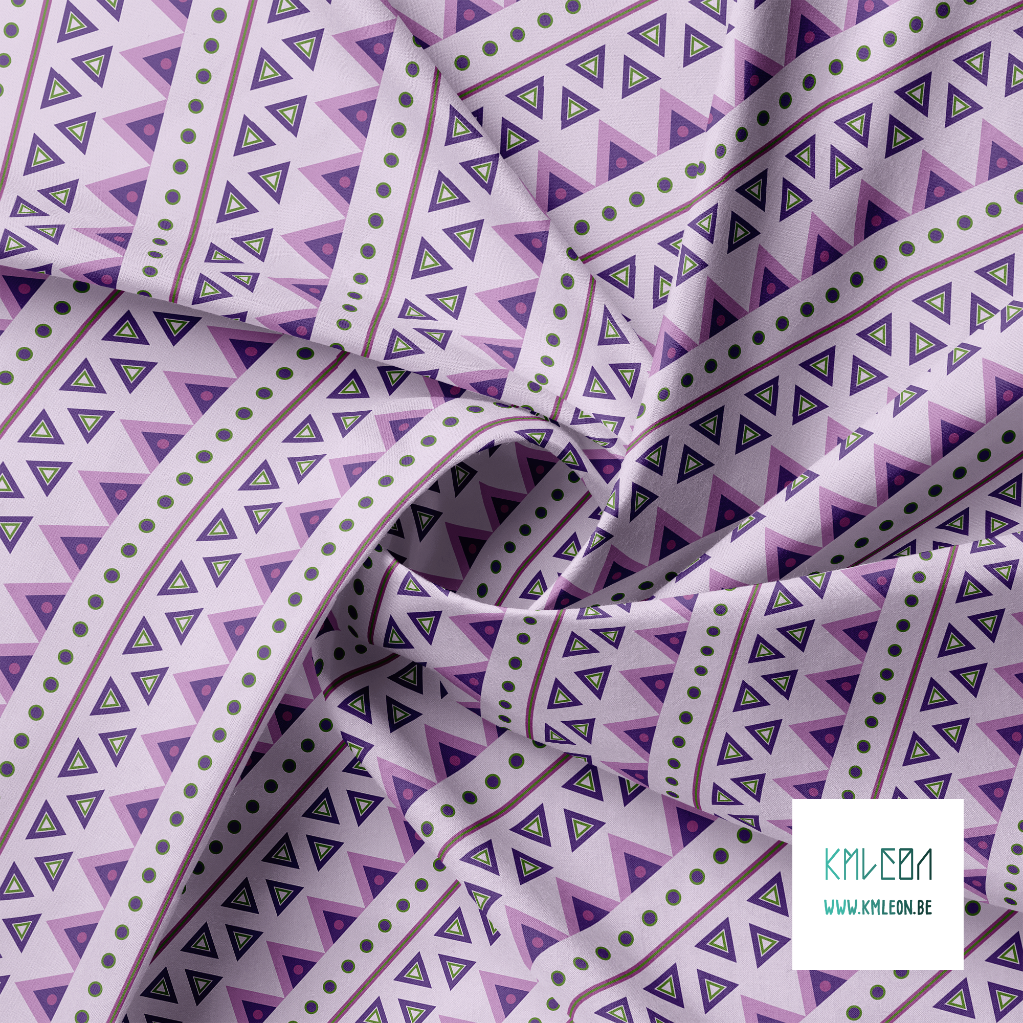 Purple and green circles and triangles fabric
