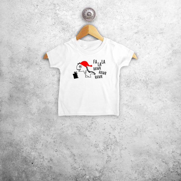 Baby or toddler shirt with short sleeves, with Dino ‘Fla La La Rawr Rawr Rawr’ print by KMLeon.