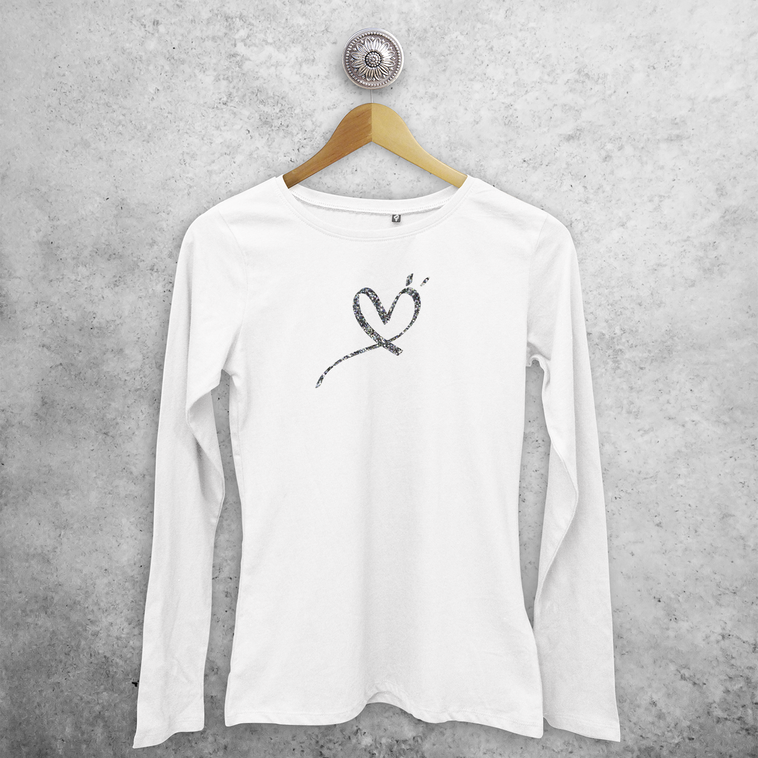 Glitter heart adult longsleeve shirt