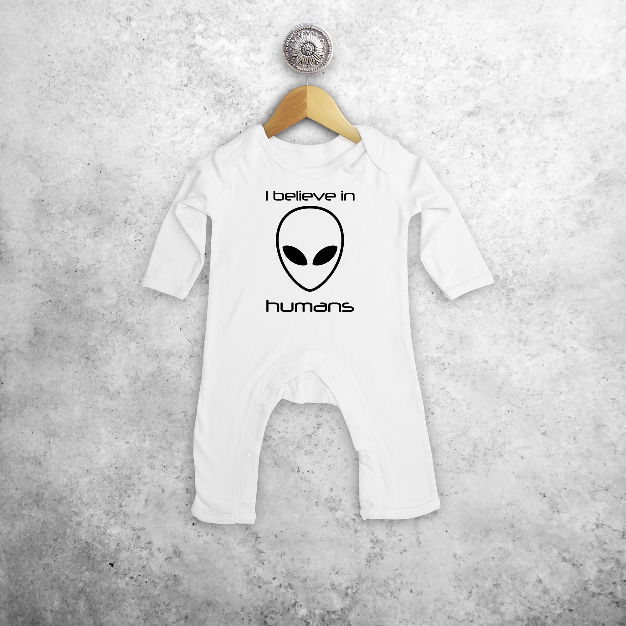 'I believe in humans' baby romper