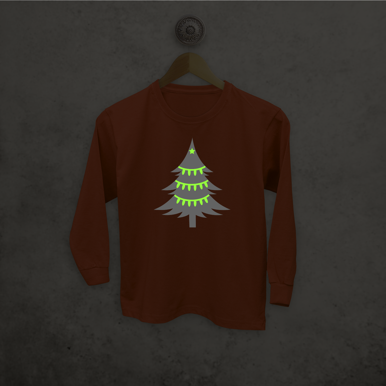 Christmas tree glow in the dark kids longsleeve shirt