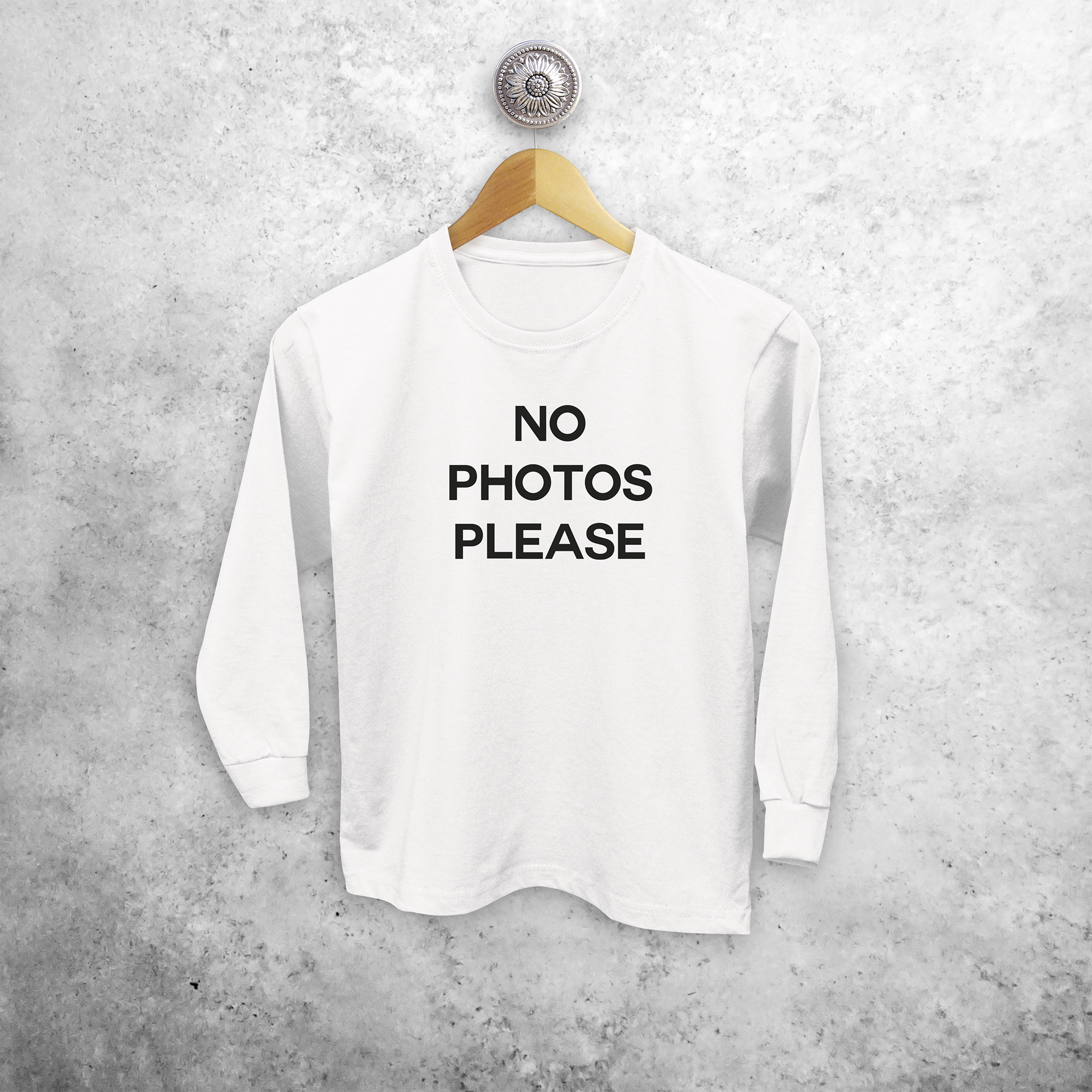 'No photos please' longsleeve kids shirt