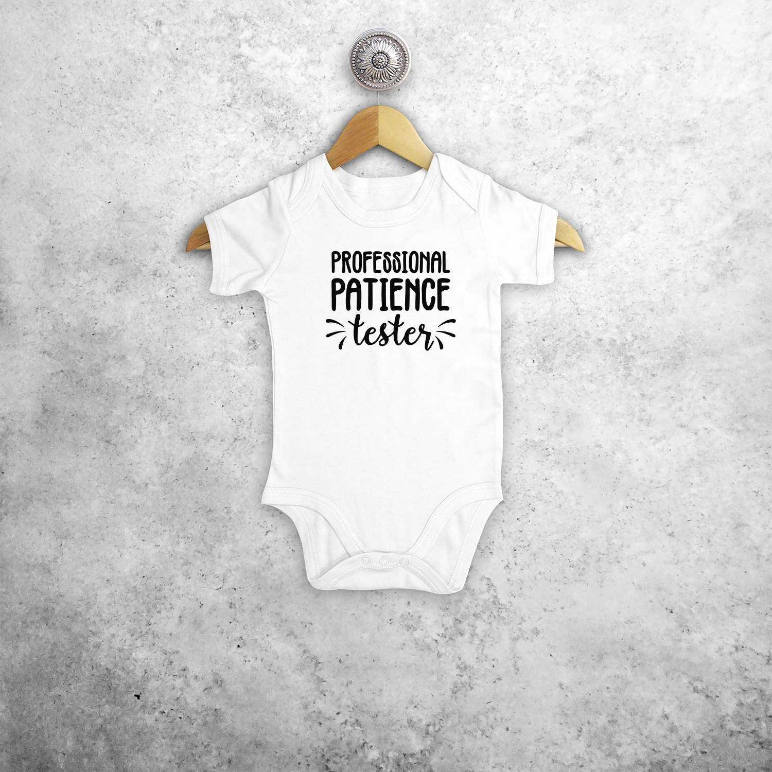 'Professional patience tester' baby shortsleeve bodysuit