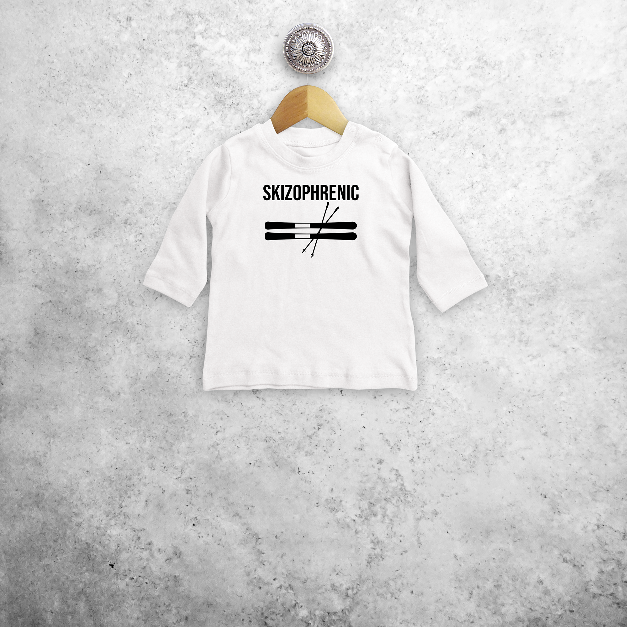 Baby or toddler shirt with long sleeves, with ‘Skizophrenic’ print by KMLeon.